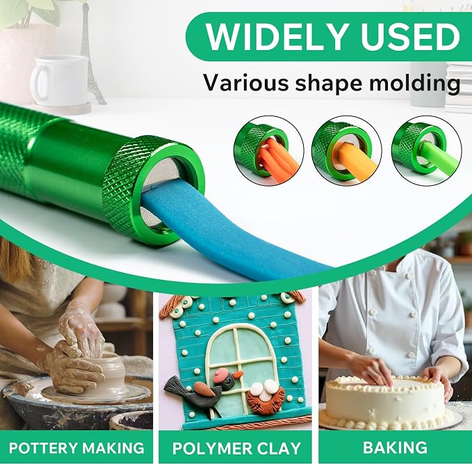 Polymer Clay Tools, Clay Extruder, Sugar Paste Extruder, Cake Fondant Tool Set for Decorating, Ceramics & Pottery Clay Extruders Mixers & Presses (Green)