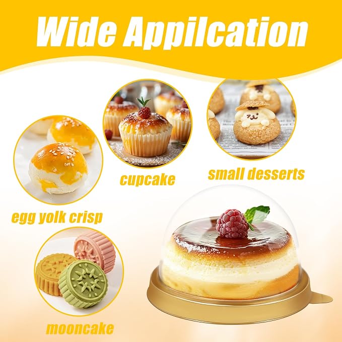 100 Pack Clear Plastic Mini Cake Box with Dome Lids,Plastic Mini Cupcake Container,Mooncake Boxes for Individual Chocolate Cookies,Cheesecake and Other Small Desserts