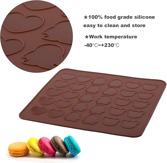 beicemania® Silicone Classic Bear Heart Penguin Macaron Baking Mat for 15 Macarons Macaroons Biscuits Cookies