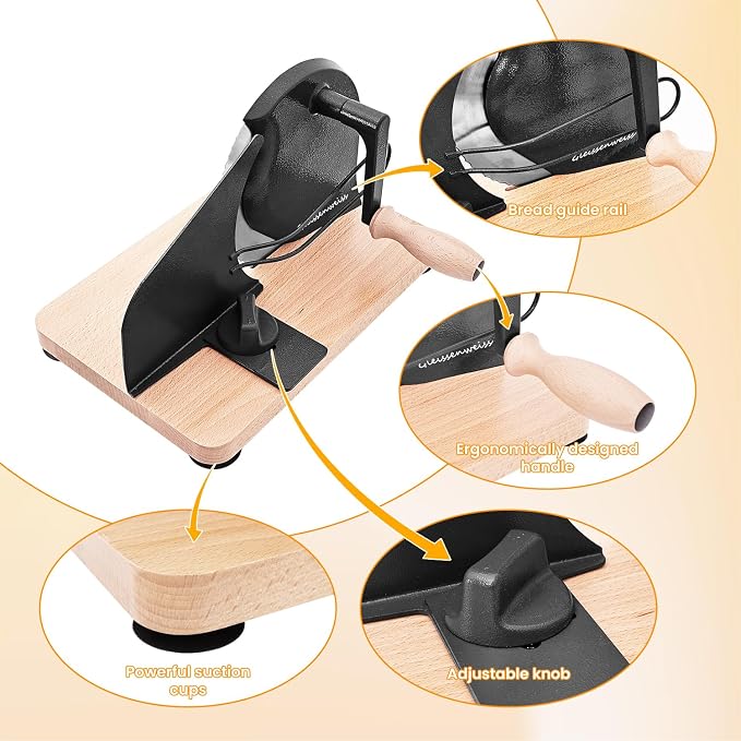 Stainless Steel Bread Slicer, Manual Sourdough Bread Cutter with Hand Crank and Adjustable Thickness, Bread Slicing Tool for Homemade Loaves, Toast, Bagels and Bakery Use