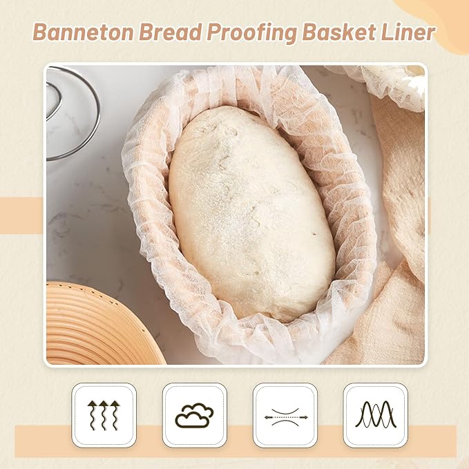 200 Pcs Banneton Bread Proofing Basket Liner,21" Bread Bowls Liner Non-Stick Dough,BPA-Free Non Woven Sourdough Bread Basket Liners,Elastic Banneton Liners for Prevents Dough from Sticking to Basket