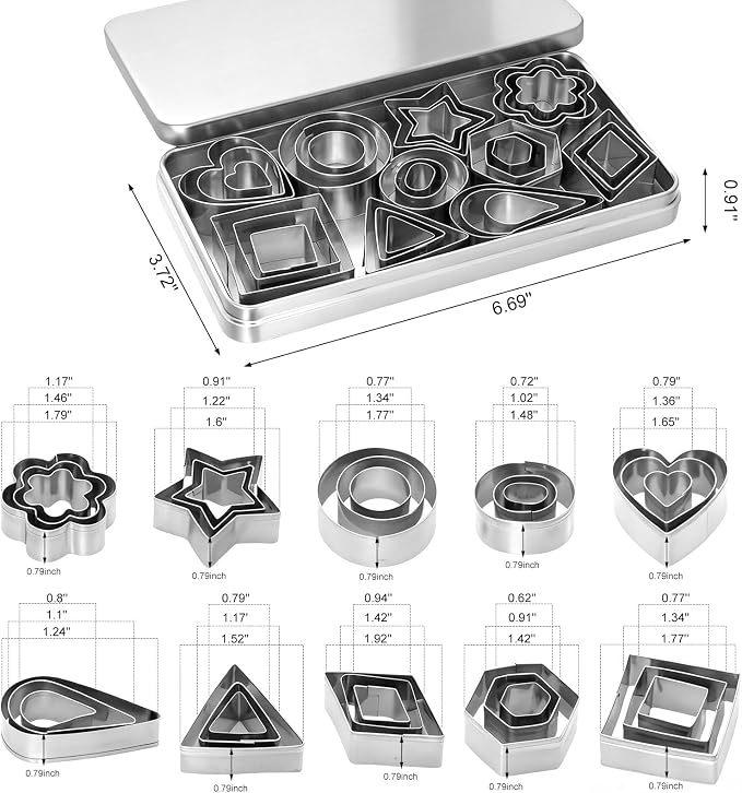 30Pcs Mini Cookie Cutter Set 10 Different Shapes Polymer Clay Cutters Mini Fruit Cutter Small Geometric Set Clay Tools for Mold Cake Biscuit Fruit Styling