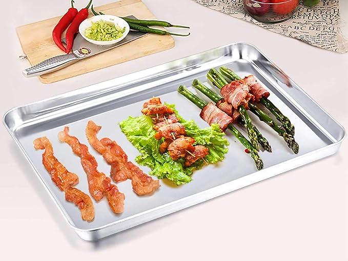TeamFar Toaster Oven Pan, Stainless Steel Toaster Oven Tray Quarter Sheet Pan, 12.4’’x 9.7’’x1’’, Non Toxic & Healthy, Rust Free & Mirror Finish, Easy Clean & Dishwasher Safe