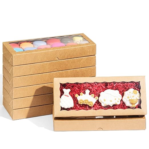4PCS 12 x 5 x 1.5 inches Premium Kraft Brown Cookie Boxes, Bakery Box for Holiday Cookie Gift Sets