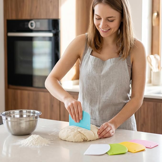 5 Pcs Dough Scraper Flexible Bench Scraper Plastic Bowl Scrapers Multifunctional for Sourdough Bread Dough Cake Baking