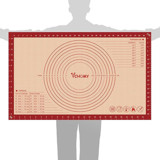 Extra Large Silicone Pastry Mat for Counter Rolling Dough,26x16 Inch,0.75mm Thick,Non Slip Silicone Baking Mat with Measurement(26 x 16 In,Red)