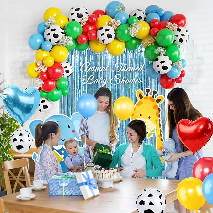 Toy Inspired Story Balloons Garland Arch Kit with Light Blue Fringe Curtain for Boys Farm Rodeo Cowboy Boots Animal Themed Baby Shower Birthday Kids Barnyard Celebration Party Decorations