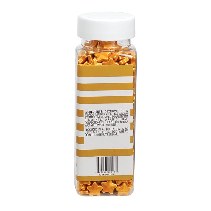 Gold Star Sprinkles Candy 4.4 oz, Star Sprinkles Edible For Cake Decorating, Baking, Ice Cream & More, The Hampton Candy Company