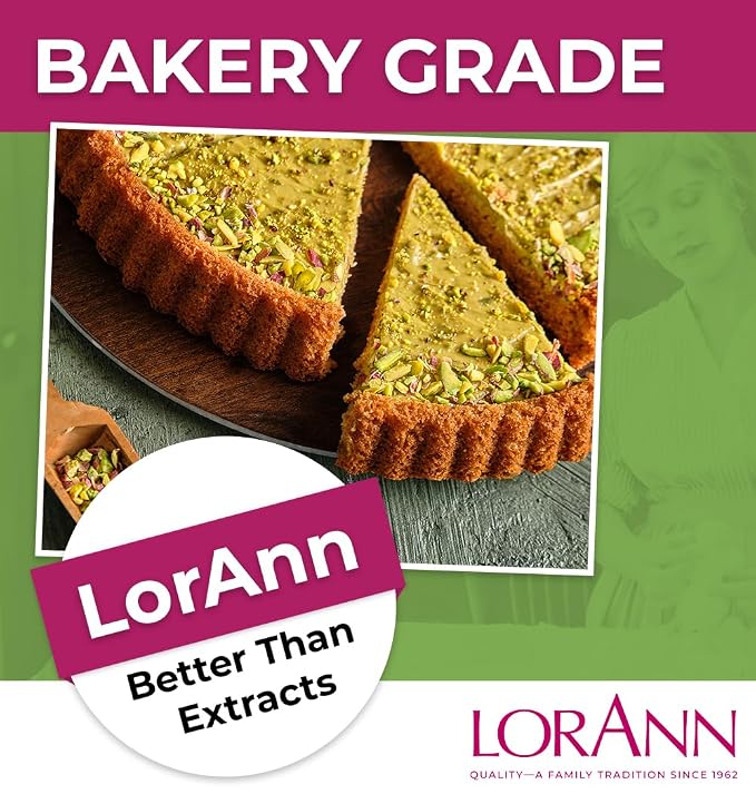 Lorann Oils Pistachio Bakery Emulsion: Genuine Pistachio Aroma, Perfect for Boosting Nutty Notes in Baked Goods, Gluten-Free, Keto-Friendly, Pistachio Extract Substitute Essential for Your Kitchen