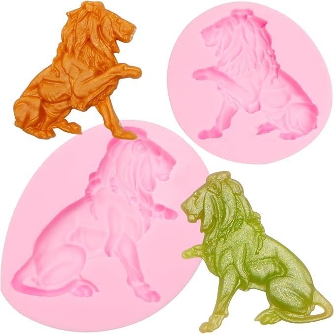 3D Lion Silicone Molds 2 Pcs, Forest Theme Jungle Safari Animal Lion Chocolate Baking Fondant Molds for Cake Decoration Candy Cupcake Topper Cake Polymer Clay Crafts Epoxy Resin