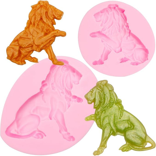 3D Lion Silicone Molds 2 Pcs, Forest Theme Jungle Safari Animal Lion Chocolate Baking Fondant Molds for Cake Decoration Candy Cupcake Topper Cake Polymer Clay Crafts Epoxy Resin