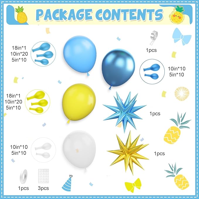 Yellow Blue Clear Balloon Arch Kit with Explosion Star Balloons, Cartoon Theme Blue and Yellow Balloons Garland Kit for Boys Girls Cartoon Birthday Baby Shower Party Supplies