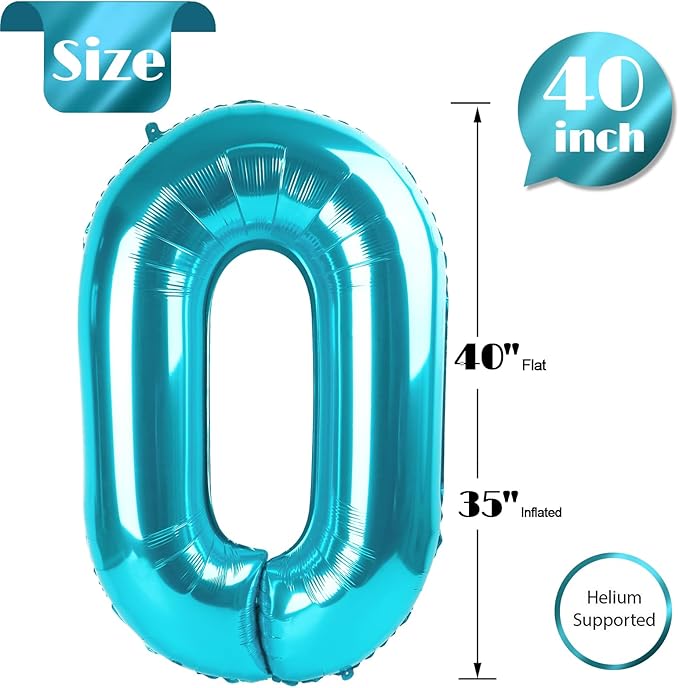 Light Blue Number 0 Balloon 40 Inch, 0 Balloon Number for 10th 20th 30th 40th 50th 60th Birthday Decorations, Light Blue Party Supplies