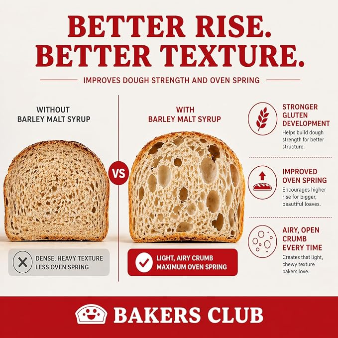Bakers Club Barley Malt Syrup 16oz – Authentic Malty Flavor for Bagels, Pretzels, Bread & Baked Goods – Enhances Crust, Color & Sweetness – Non-GMO, Traditional Malted Barley Syrup – Made in USA