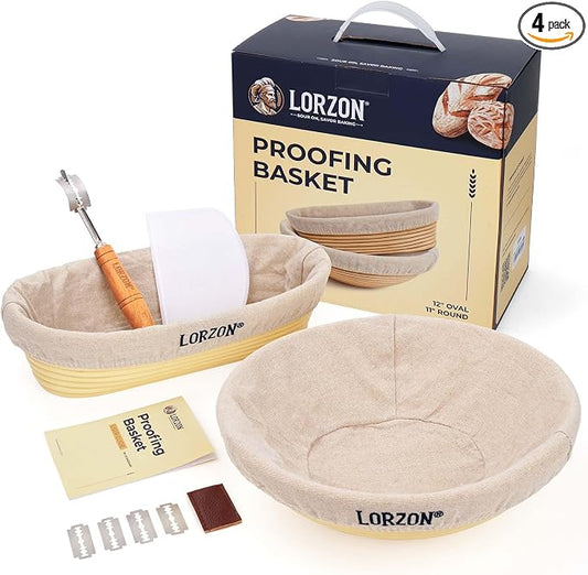 Lorzon Banneton Bread Proofing Baskets Set of 2, 11" Round & 12" Oval Sourdough Proofing Baskets with Sourdough Bread Baking Supplies (Plastic)