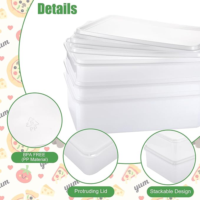Pizza Dough Proofing Box, Pack of 3 Stackable Proofing Container with Lids, Fits 4 Pizza Balls(12.6x8.7 Inches), Professional Dough Box for Firdge, Kitchen, Picnic (Small)