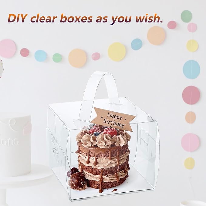 6x6x6Inch Transparent Bakery Boxes with Handles,20Pcs 5inch 6inch Clear Cake Box,Mini Cake Boxes,Clear gift boxes for wedding,birthday,party