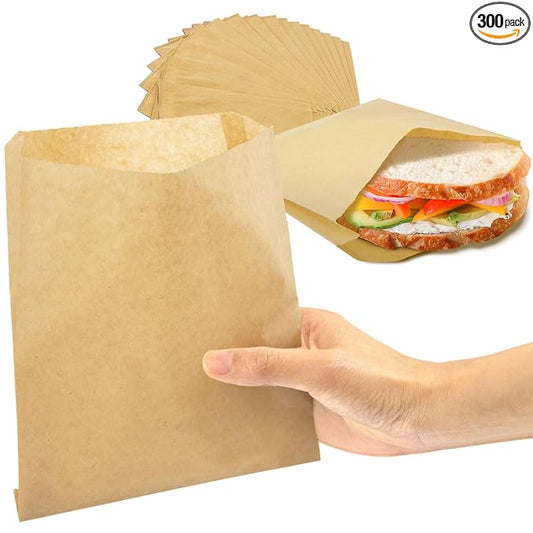 Fit Meal Prep 300 Pack Sandwich Bags 7 x 6", Greaseproof Snack Bags, Unbleached Pastry Bag, Recyclable Small Brown Paper Bags, Cookie Sleeves, Food Packing for Bakery, Donuts