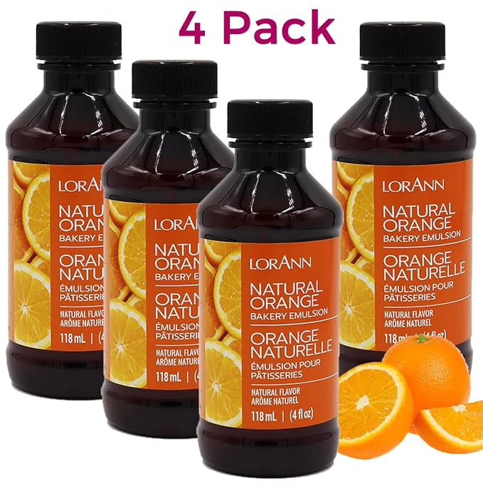 LorAnn Oils Orange Bakery Emulsion: True Essence, Ideal for Boosting Fruit Tones in Cakes, Cookies & Desserts, Gluten-Free, Keto-Friendly, Extract Substitute Essential for Your Kitchen, 4 Oz, 4 Pack