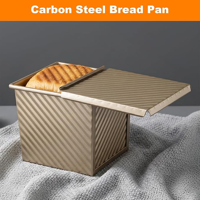 2pcs mini loaf pans with lids pullman loaf pan with lid bread pan with lid Nonstick Square bread loafs pans with lids 4.53x3.94x4.33in Mini Toast Box with Slide Cover for Baking 250g/0.55Lb
