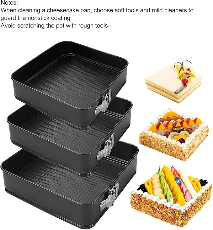 Springform Cake Pan, Leakproof Nonstick Cheesecake Pan with Stainless Steel Spring Buckle, Quadrate Prevents Stick Removable Bottom, Kitchen Baking Tool for Cheesecake Pizza, 18/20/22