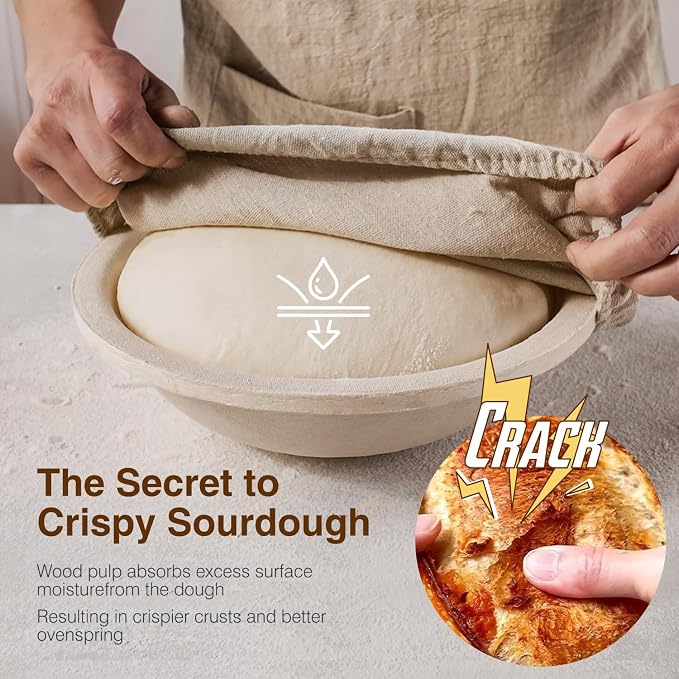 BAVIFY Sourdough Starter Kit, Banneton Bread Proofing Baskets Set, Sourdough Bread Baking Supplies Making Tools with Dough Scraper, Whisk, Bread Lame, Recipe, Wood Pulp Banneton - 2 Round Gift Set