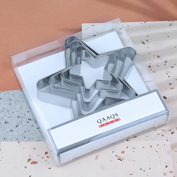 Stars Cookie Cutter Set Large - 5 inch, 4 inch, 3 inch, 2 inch - Rounded Pentagram Star Cookie Cutters Shapes Molds - Stainless Steel