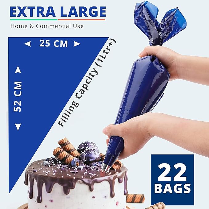 21 Inch Disposable Pastry Bags 50 Pcs,Blue Color Pipping Bag For Patisserie and Confectionery&Dough Cake Decoration Tool (50pcs/roll)