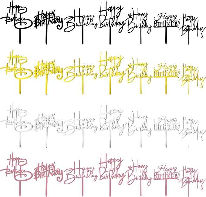 28PCS Acrylic Happy Birthday Cake Topper Birthday Cupcake Topper Cake Pick Decorations for Birthday Party Cake Desserts Pastries 4 Colors 7 Styles