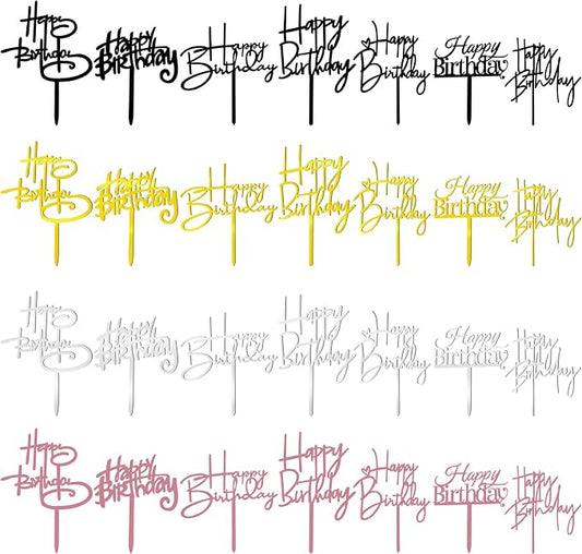 28PCS Acrylic Happy Birthday Cake Topper Birthday Cupcake Topper Cake Pick Decorations for Birthday Party Cake Desserts Pastries 4 Colors 7 Styles