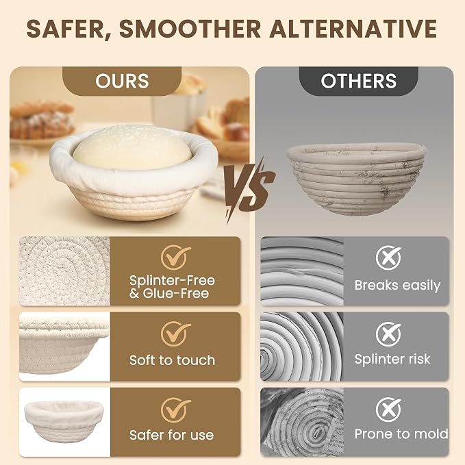 Mini Bread Dough Proofing Basket (5.5'', Set of 6), Natural Cotton Rope Mini Banneton Basket & Liner, Sourdough Banneton Basket for Bread Bowls & Small Loaves