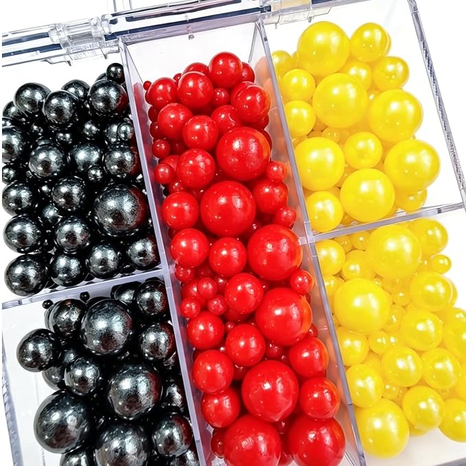HeDeon&Rles Black Red Yellow Nonpareil Pearls Sprinkles for Baking Decorating 90g/3.17oz 4 Size Mix Edible Preals for Cake Cupcake Pancake Icing Decoration Independence Christmas Halloween Supplies
