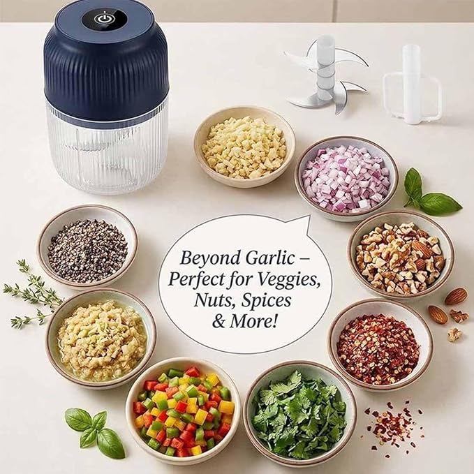 Household Electric Garlic Crusher, 400ml Mini Electric Food Chopper, Portable Mini Food Processor with 6 Blades, Wireless Electric Garlic Chopper for Ginger, Chili, Fruit, Meat, etc (3 Blades White)