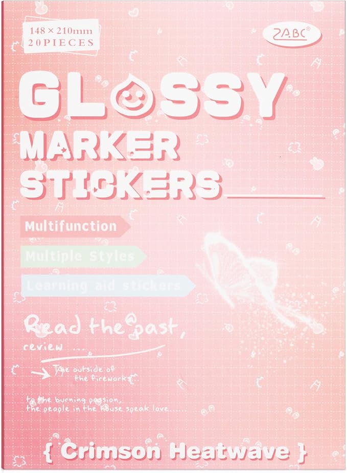 Crimson Heat Wave Label Sticker Scrapbooking Supplies for Junk Journal, 20 Sheets Stickers - Ephemera Stickers Book(TZ-012-002)
