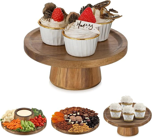 NUPTIO Wood Cake Stand Cupcake Stand: Small Round Cake Display Holder 7.6 Inch Pastry Stands Muffin Snack Platter for Kitchen Wedding Reception Bakery Baby Shower Graduation Dessert Table- 6 Inch Cake