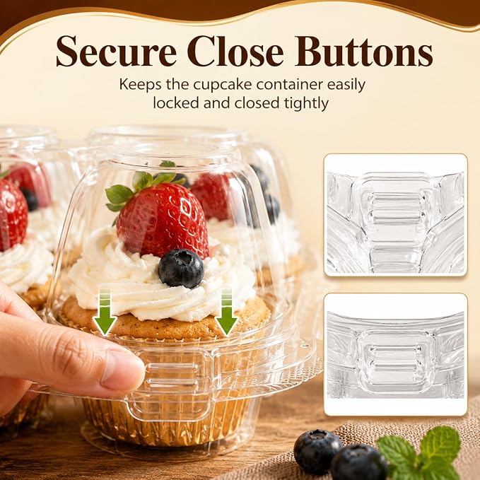 2/4/6 Count Cupcake Containers with Hinged Airtight Lids, Clear Plastic Cupcake Boxes, Stackable Single Cupcake Holders for Frosted Cupcakes or Muffins