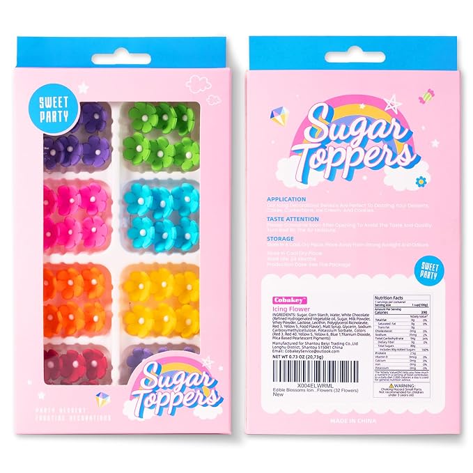 Edible Flowers Cake Decorations 48 Count Blossoms Royal Icing Decorations Daisy Sugar Wedding Flowers for Baking Cupcakes Ice Cream Waffles Cookies Birthday Cake