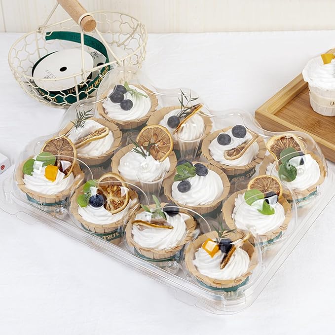 HOIGON 20 Pack Clear Cupcake Containers 12 Count, Plastic Dozen Cupcake Boxes with Dome Lid, Disposable Cupcake Carrier Holders for Display and Transport