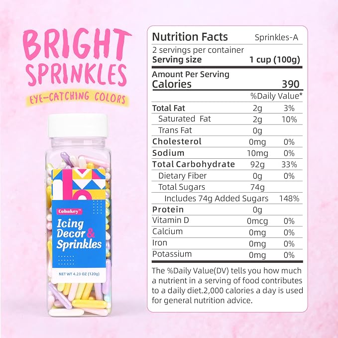 Sprinkles for Cake Decorating 4.2 Ounce Edible Sprinkles for Cookie Decorating, Cupcake Topper, Ice Cream, Candy, Chocolate, Parties (sugar rods)
