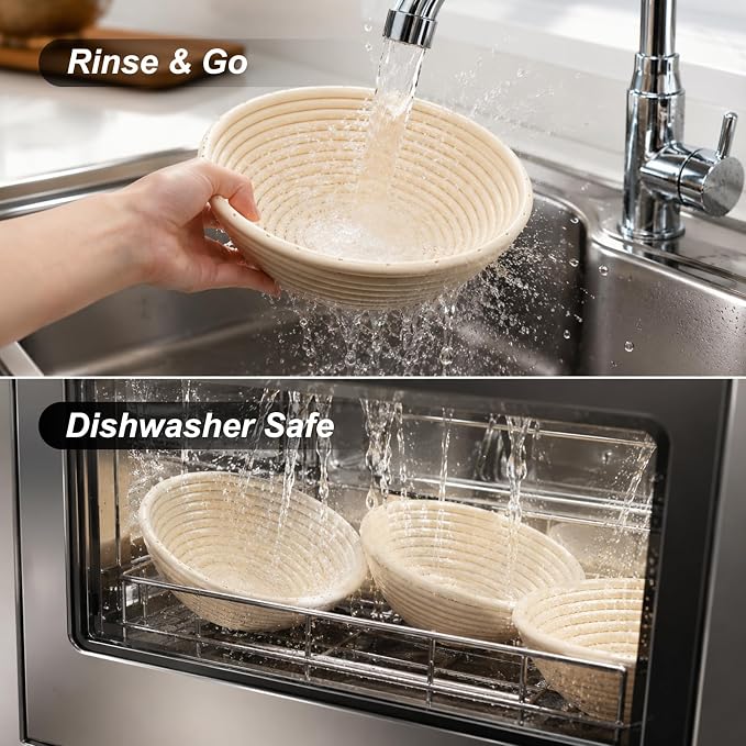 9 Inch Banneton Bread Proofing Basket Set of 2, Easy-Clean Sourdough Proofing Basket, Round Banneton for Sourdough Bread Baking Supplies with Liners