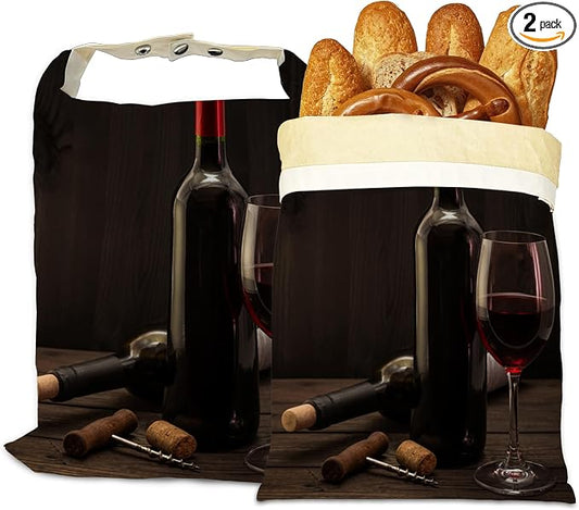 Bread Bags for Homemade Bread, Wine Wood Cork 2 Pack Linen and Beeswax Sourdough Storage Bags, Reusable Keeper, Keeps Breads Fresh Longer, Gifts for Bakers