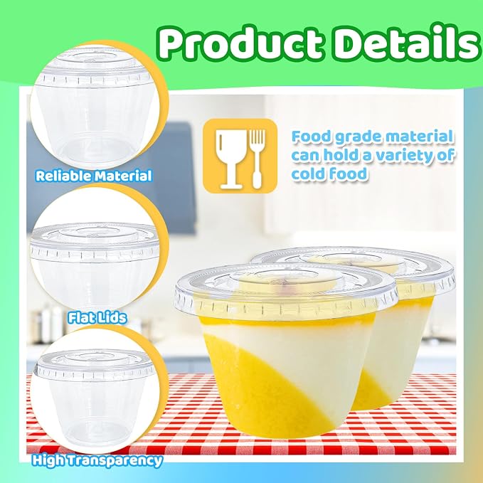 Tiaiidi 100 Pack 6 oz Clear Plastic Cups,Disposable Parfait Cups with Flat Lids(No Hole),Party Dessert Cups for Cold Drinks,Fruit,Cupcake,Ice Cream,Snack