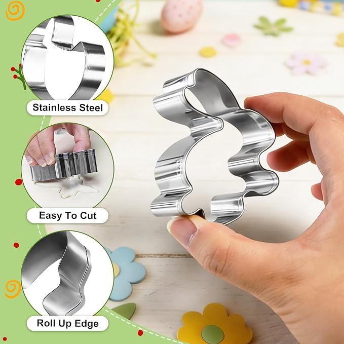 Easter Cookie Cutter Set - 12Pcs Mini Cookie Cutters Variety Pack with Dough Scraper, Stainless Steel Cookie Mold for Biscuits, Fondant, Sandwiches and Pancakes, Style B