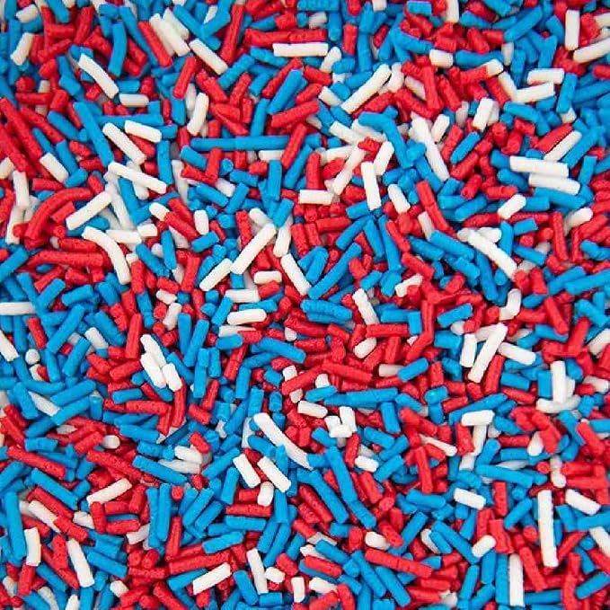 Patriotic Jimmies Sprinkles for Cake, Cookie, Cupcake Decorating, and Baking - 4th of July Cake Decorations in Red White and Blue Jimmies - Vegan Sprinkles for Donuts and Cookies