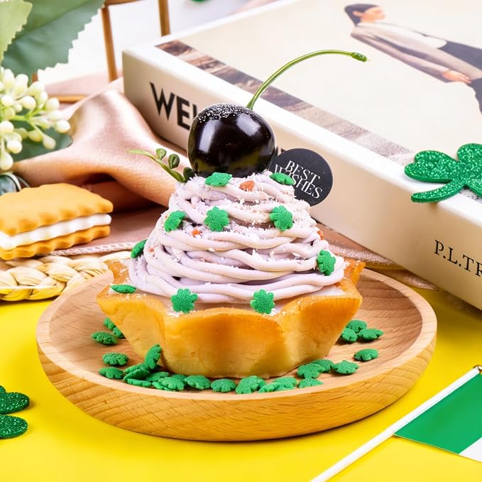 St Patricks Day Sprinkles, 11.3oz/320g Edible Green Sprinkles Mix Shamrock Nonpareils Jimmies & Sanding Sugar, 4 Jars Set for Baking Cakes Cupcakes Cookies