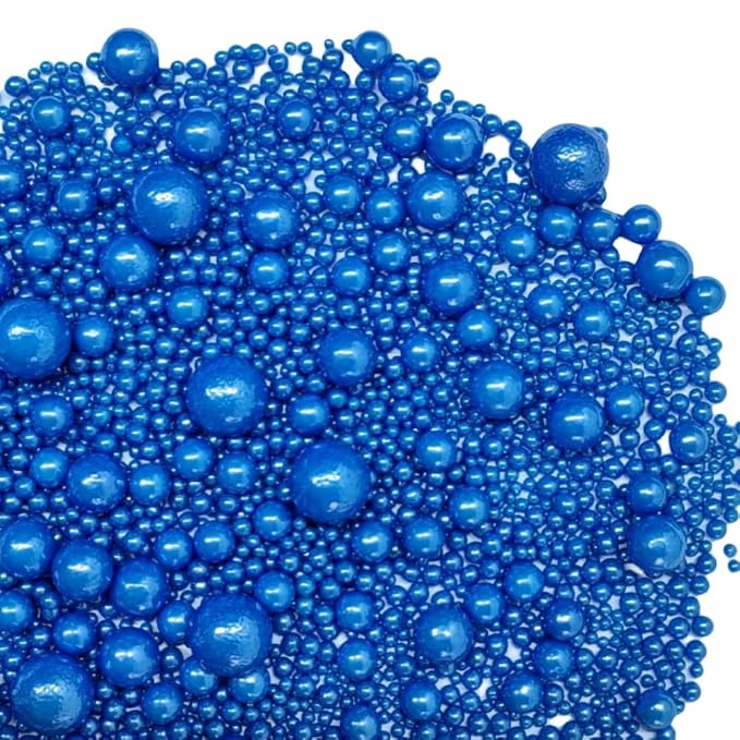 Edible Blue Pearl Sugar Sprinkles Royal Blue Candy Mixing Size Baking Edible Cake Decorations Cupcake Toppers Cookie Decorating Celebrations Wedding Valentines Easter Halloween Christmas Supplies 120g/ 4.23oz