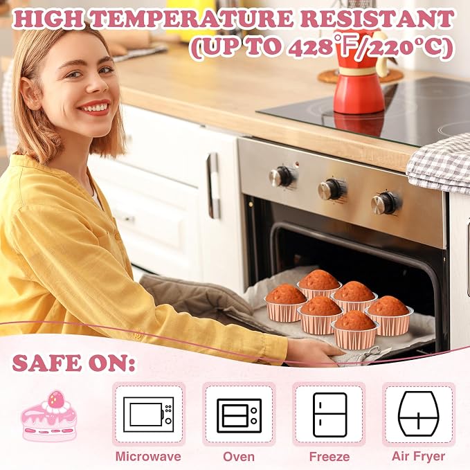Gejoy 400 Pcs Aluminum Foil Baking Cups with Lids 5 oz Disposable Ramekins Mini Cake Pans Creme Brulee Cupcake Liners Muffin Tins Flan Mold Dessert Container for Wedding(Rose Gold,Classic)