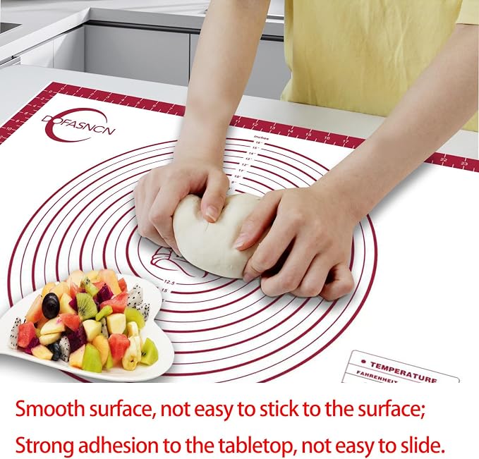 Silicone Pastry Mat Dough Baking Bread Sourdough Fondant Pie Dough Pizza,Silicone Baking Mat Cookie Sheet for Kitchen Counter with Measurements 28x20" Red