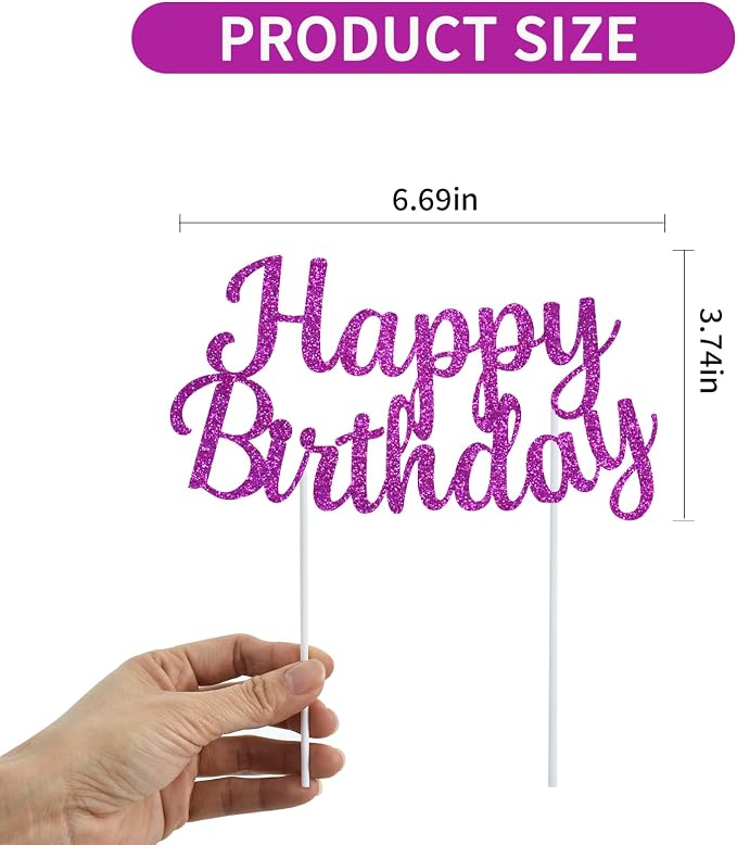 BEISHIDA Purple happy birthday Cake Topper, Happy Birthday Cake Bunting Decor,Birthday Party Decoration Supplies，Photo Booth Props