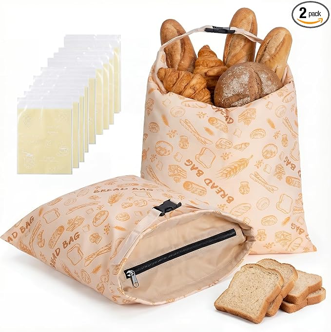 2 Pack Reusable Beeswax Bread Bags, 17x13 Inches Large Linen Sourdough Keeper, Natural Beeswax Lining, Plastic-Free Eco-Friendly Food Storage for Homemade Bread, Keep Fresh Longer